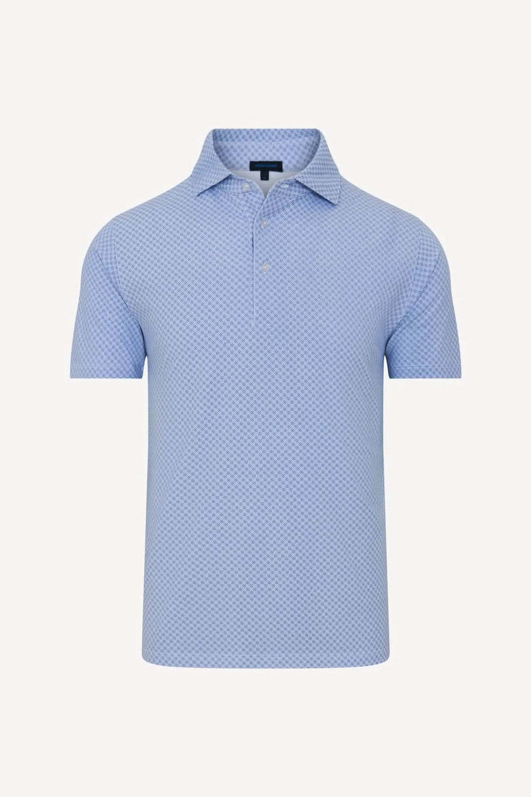 POLO IMPRIMÉ GÉOMÉTRIQUE À MANCHES COURTES bleu pour un style moderne et confortable, idéal pour la saison chaude.