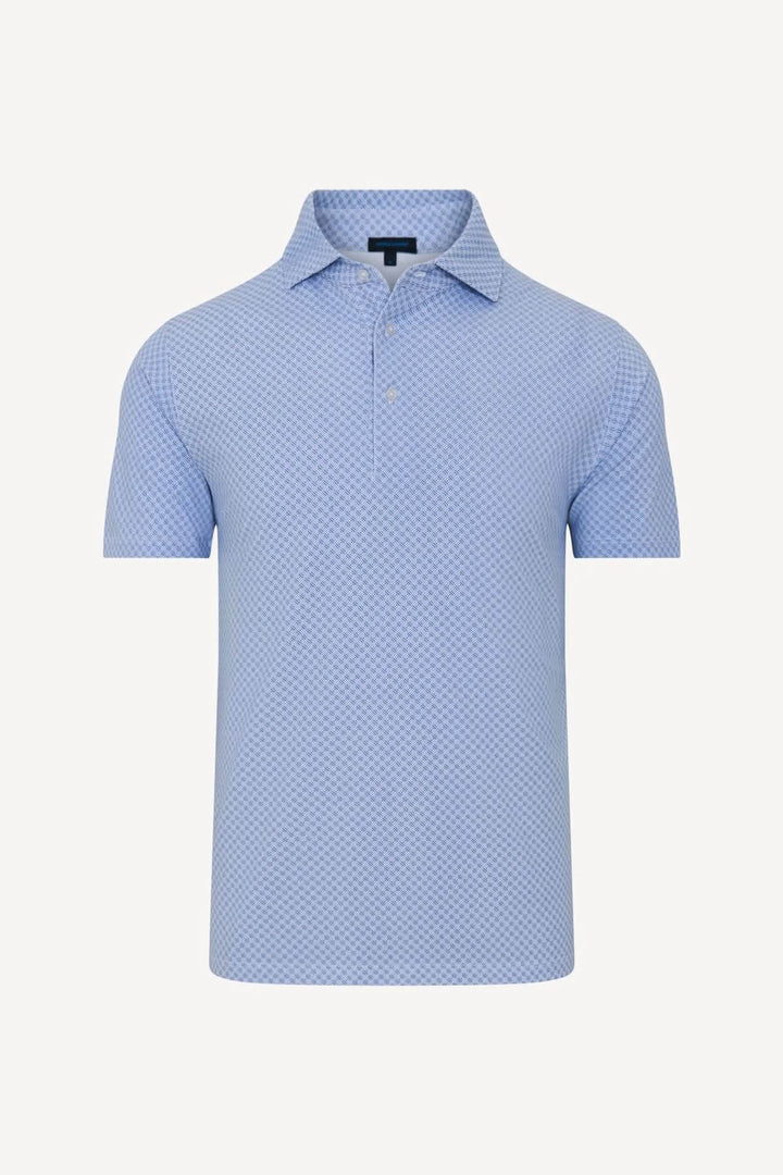POLO IMPRIMÉ GÉOMÉTRIQUE À MANCHES COURTES bleu pour un style moderne et confortable, idéal pour la saison chaude.