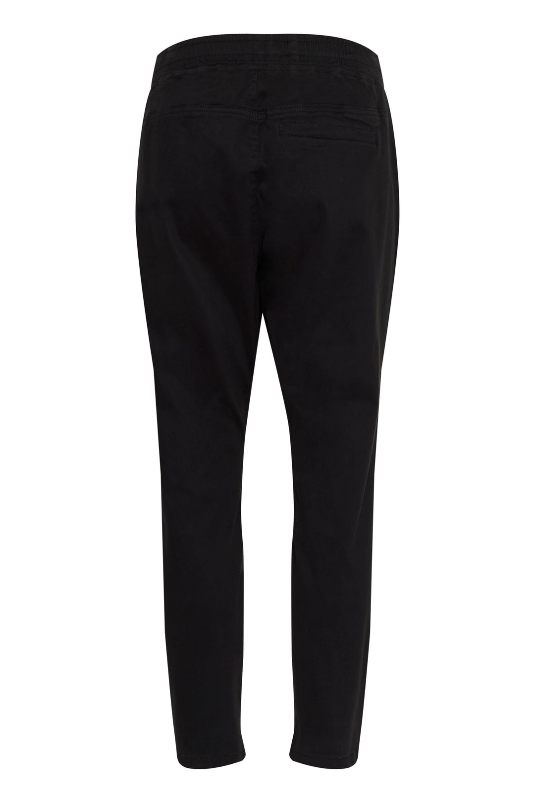 Pantalon décontracté noir pour femmes, coupe fuselée avec taille élastique et poches latérales.