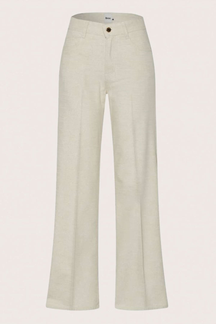 Pantalon MAINE lurex doré naturel, taille classique, coupe évasée, poches élégantes.