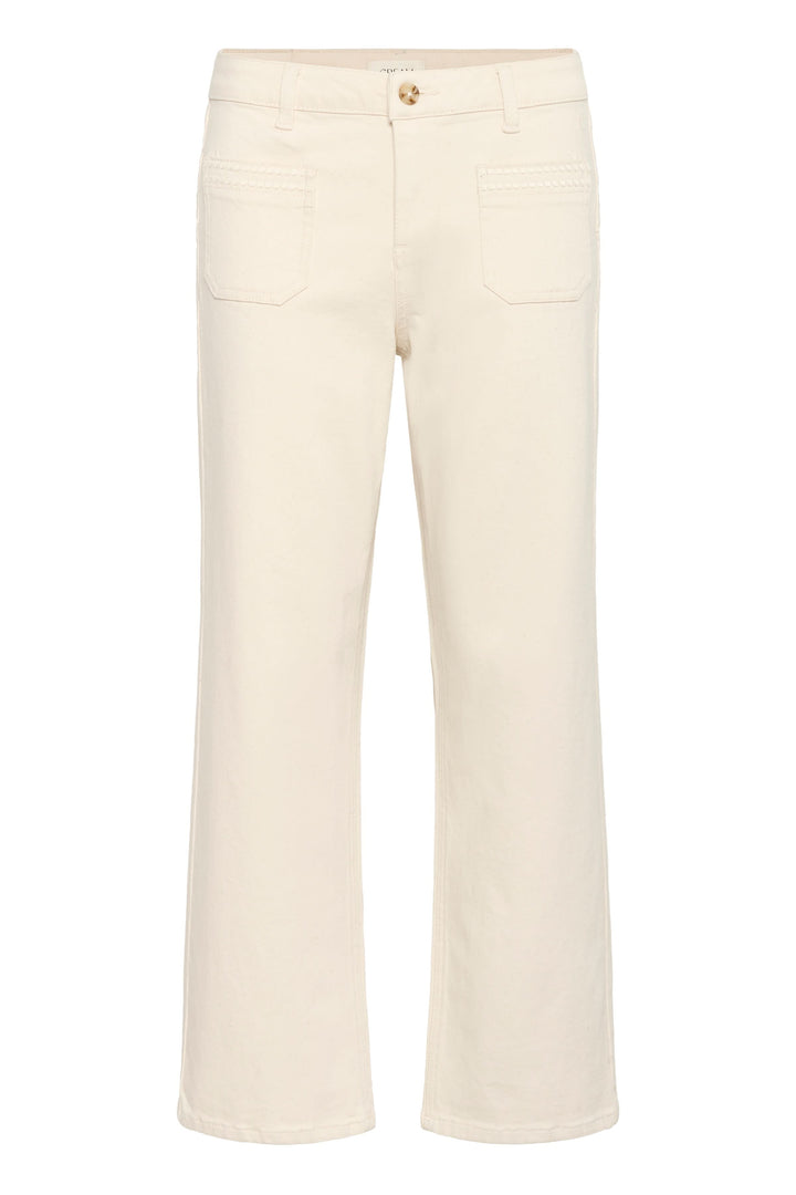 Pantalon Natalia, coupe droite élégante, blanc cassé, idéal pour une tenue polyvalente, confort optimal au quotidien.