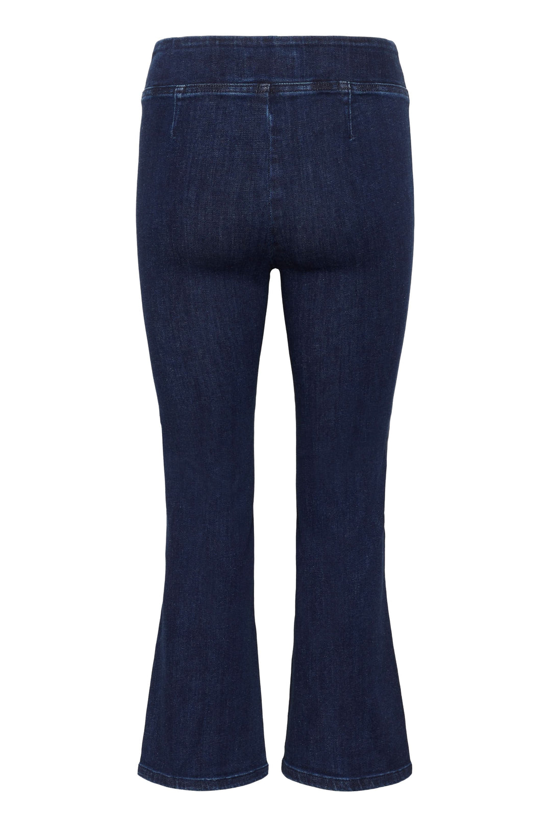 Pantalon Nikela, pantalon à la coupe évasée et taille haute, tissu extensible pour silhouette élancée, longueur cheville, en denim.