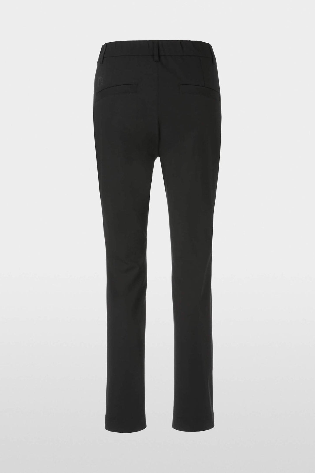 Pantalon SLIVEN noir, coupe ajustée, vue arrière, poches passepoilées, tissu confortable.