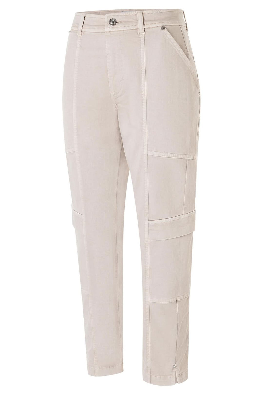 Pantalon cargo Ruby 2.3 en gabardine stretch ivoire antique, coupe flatteuse, poches utilitaires, style moderne quotidien.