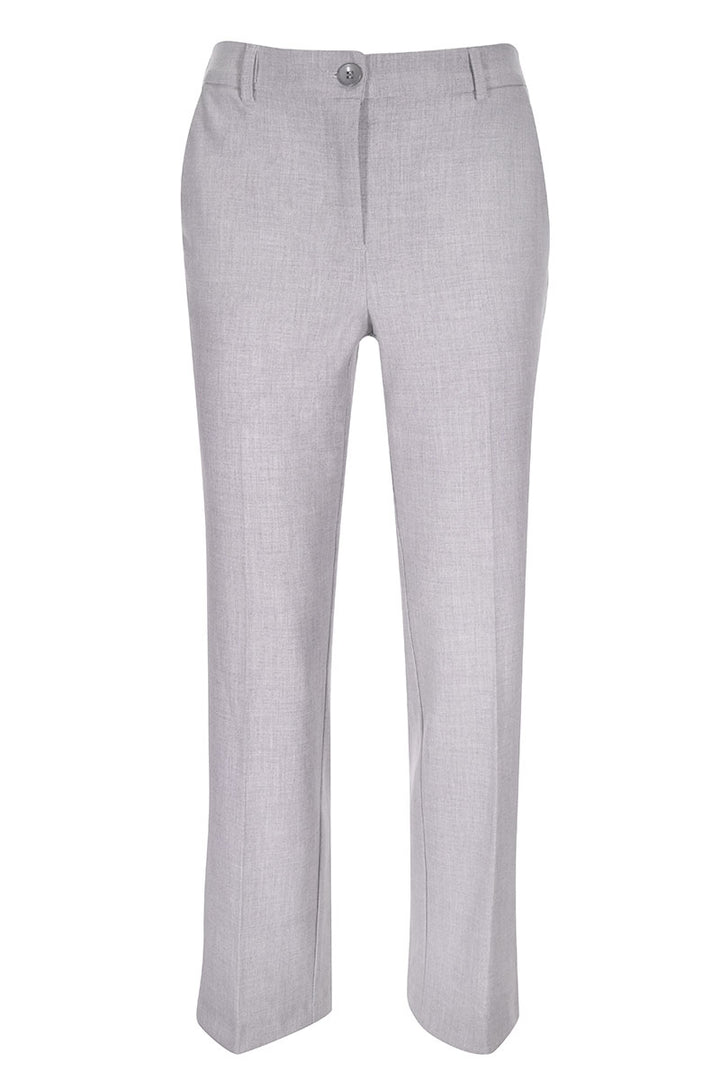 Pantalon coupe droite élégant, couleur gris clair, avec taille structurée et fermeture à glissière, idéal pour bureau et quotidien.