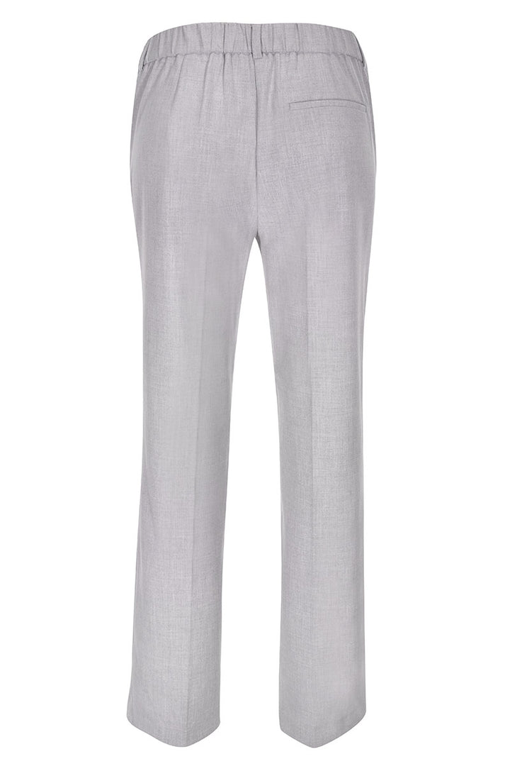 Pantalon coupe droite en couleur gris, vue arrière, avec taille régulière et fermeture à glissière. Idéal pour un look élégant au bureau.