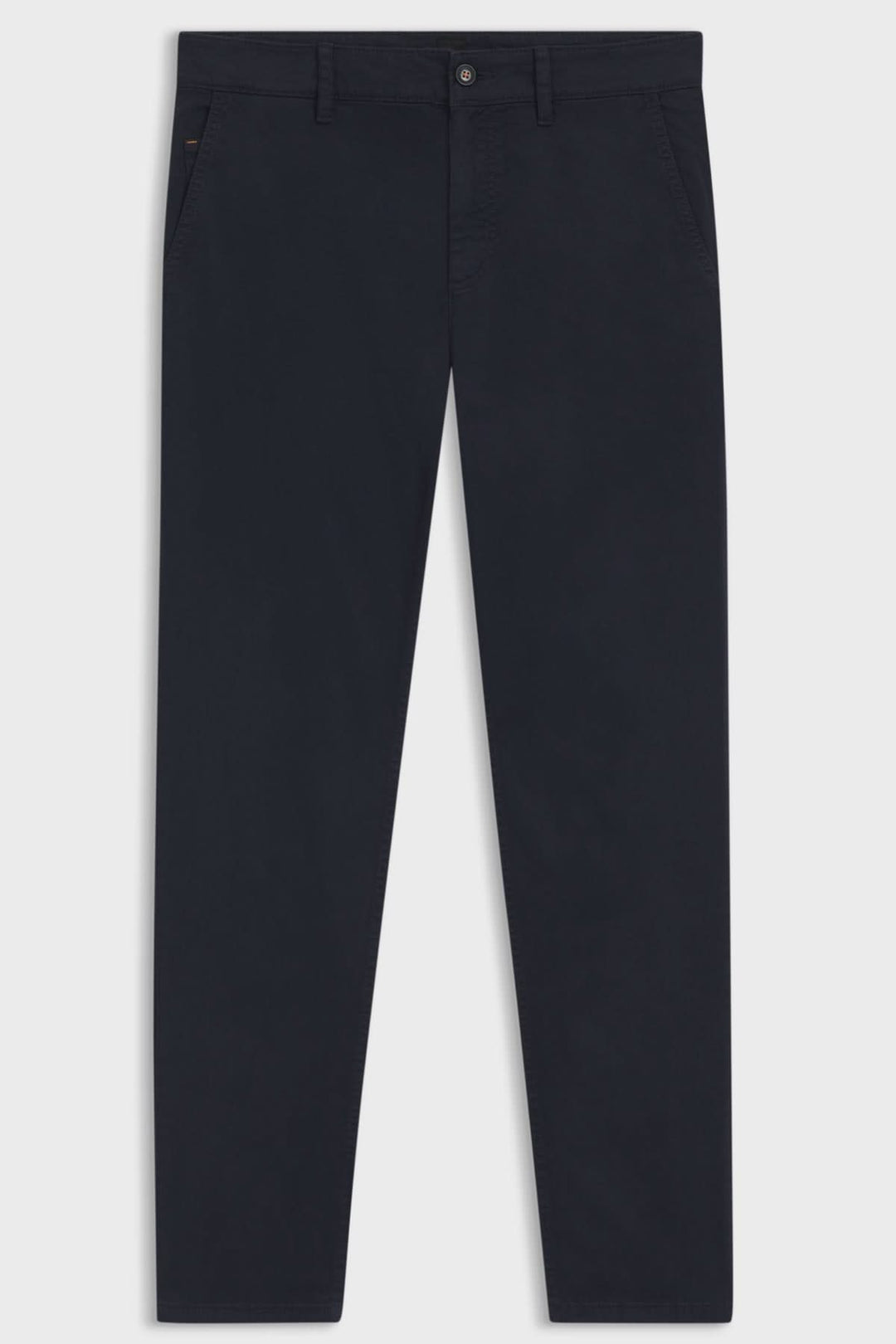 Pantalon coupe fuselée en coton stretch, noir, avec poches latérales, idéal pour un look professionnel ou décontracté.