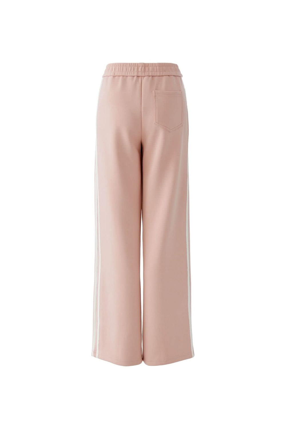 Pantalon coupe moderne polyvalent, rose, vu de dos, en tissu élégant avec ceinture élastique, adapté pour toutes les occasions.