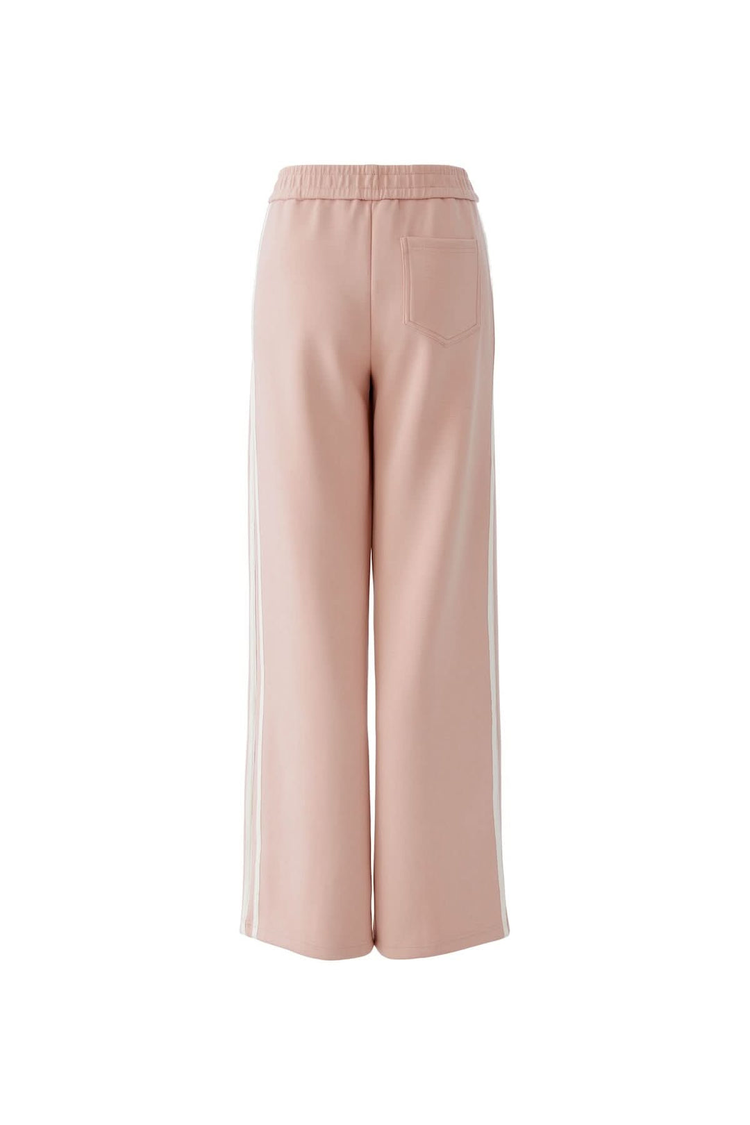 Pantalon coupe moderne polyvalent, rose, vu de dos, en tissu élégant avec ceinture élastique, adapté pour toutes les occasions.