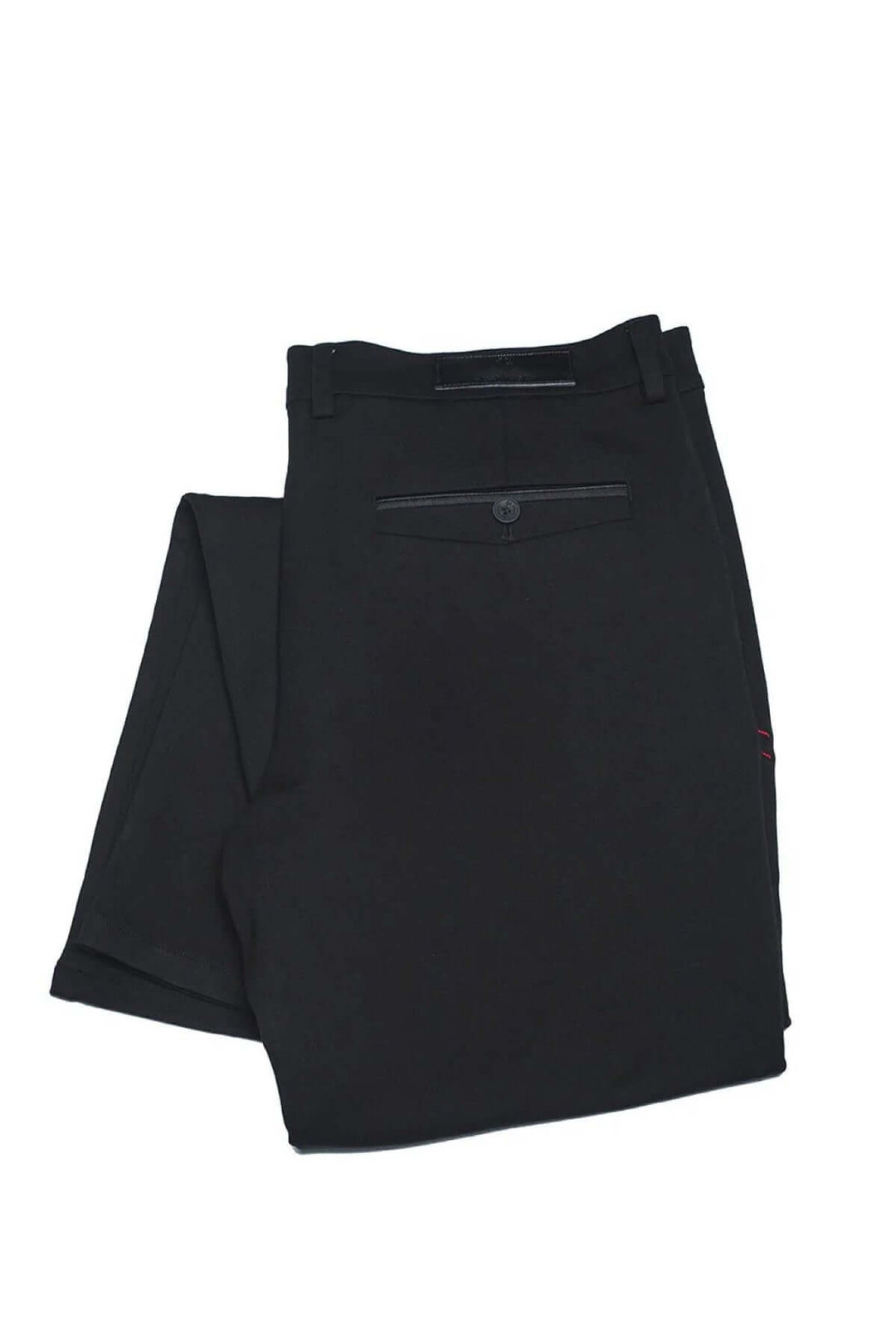 Pantalon de style Beretta noir, coupe ajustée avec poches arrière passepoilées, élégant et confortable.