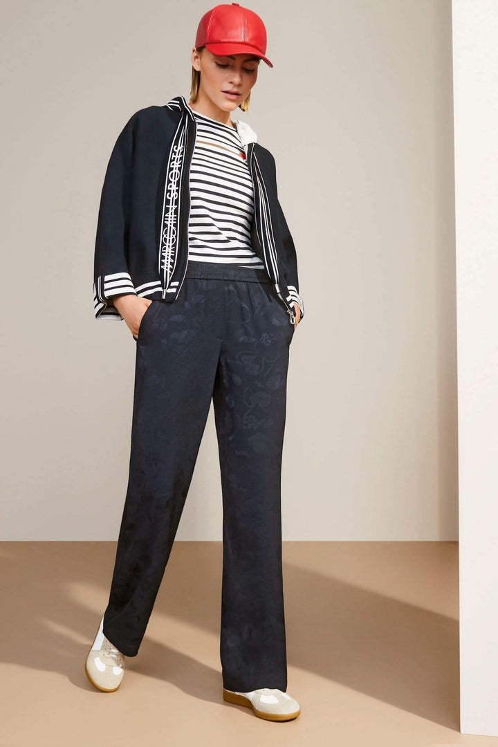 Pantalon à enfiler WASHINGTON en tissu fluide, taille élastiquée, coupe ample, modèle chic avec motif contraste.