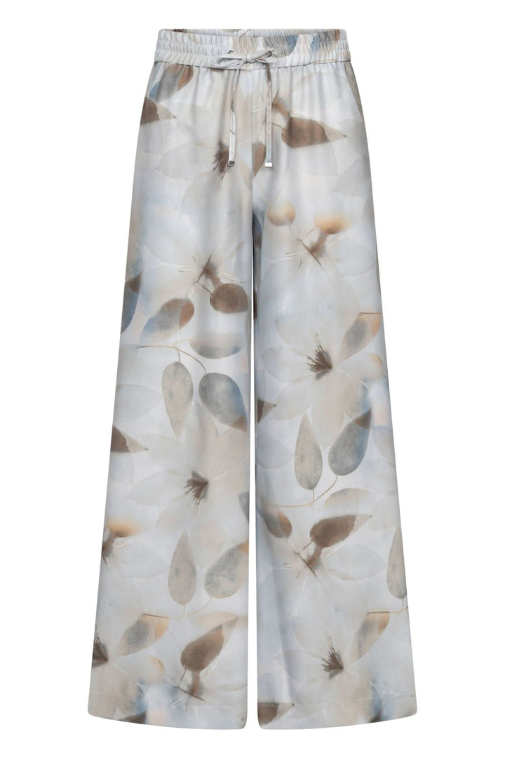 Pantalon fluide imprimé à taille élastique avec coupe large, tissu léger et poche latérale discrète, idéal pour un look chic.
