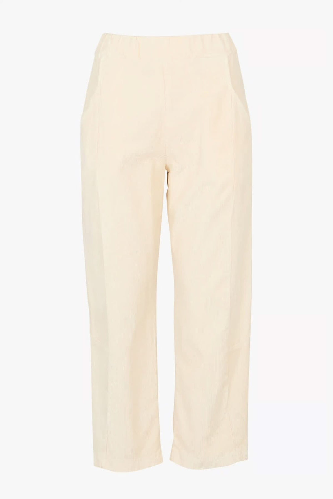 Pantalon habillé à jambe droite en tissu extensible beige, coupe droite classique, idéal pour des occasions élégantes.