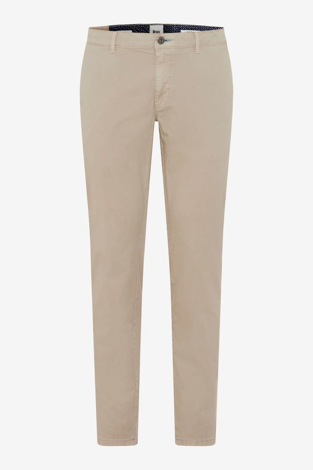 Pantalon à jambe droite Silvio, en toile légère et extensible, couleur beige, idéal pour les tenues estivales décontractées.