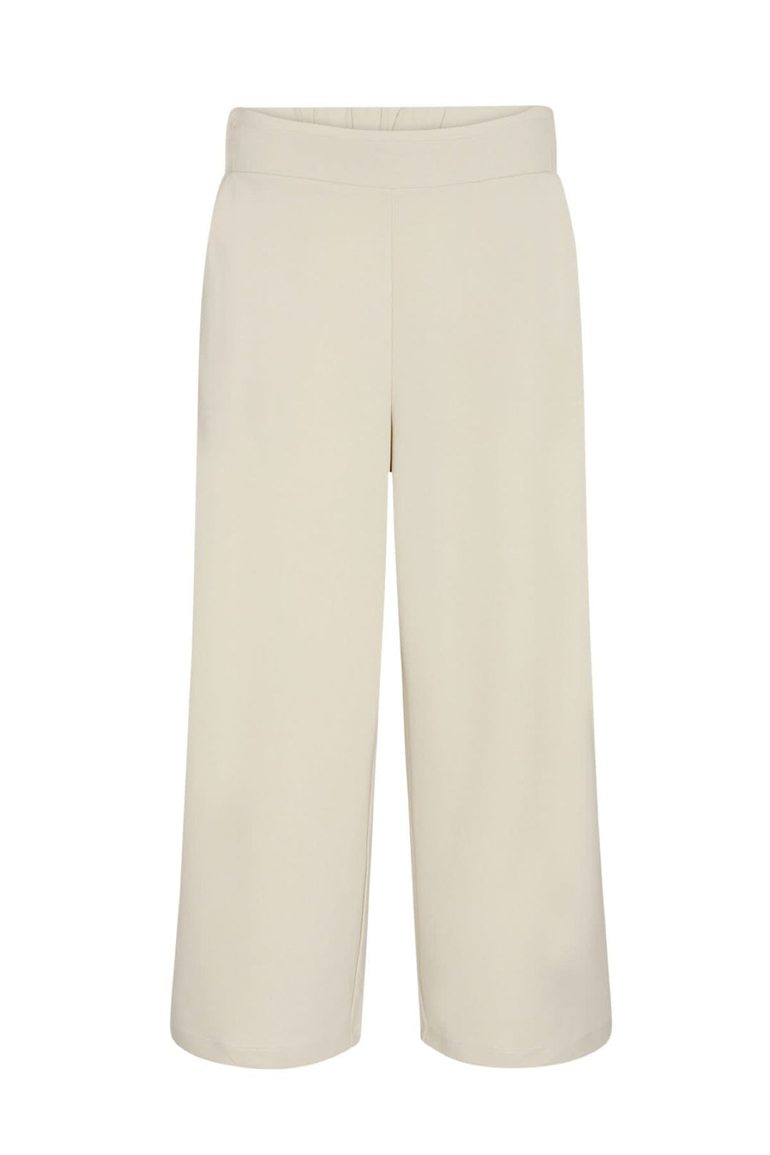 Pantalon jambe large en mélangé de polyester recyclé, couleur crème, coupe décontractée avec taille élastique.