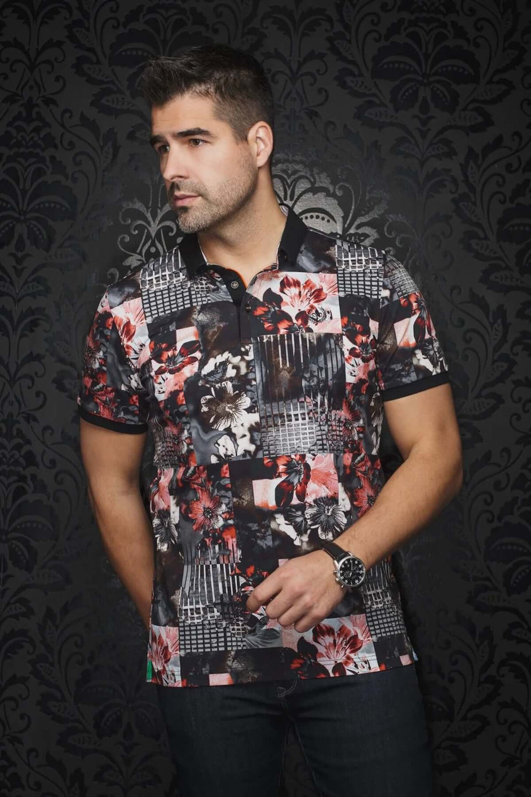 Polo Brandt pour homme, tissu coton de qualité, motifs contrastants et détails sophistiqués, style habillé et décontracté.