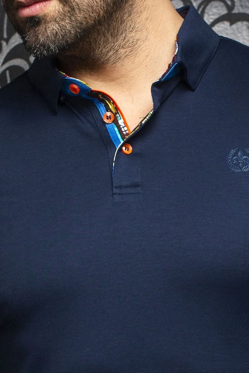 Polo pour homme en coton, col contrasté, détails raffinés, broderie Au Noir.