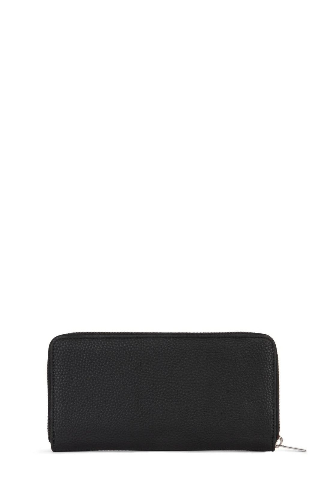 Portefeuille zippé noir avec finition grainée élégante, design épuré et intérieur organisé.