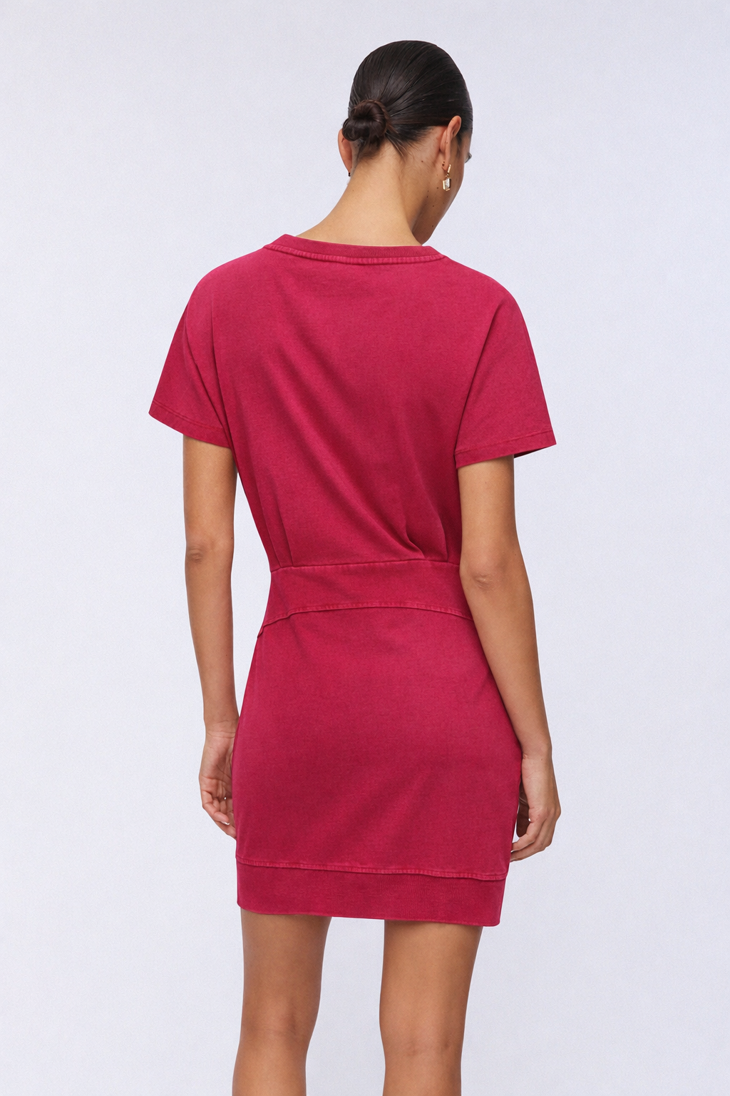 Robe courte en jersey avec strass Liu Jo Sport, vue arrière, couleur rouge, manches courtes, encolure ronde, fente à l&
