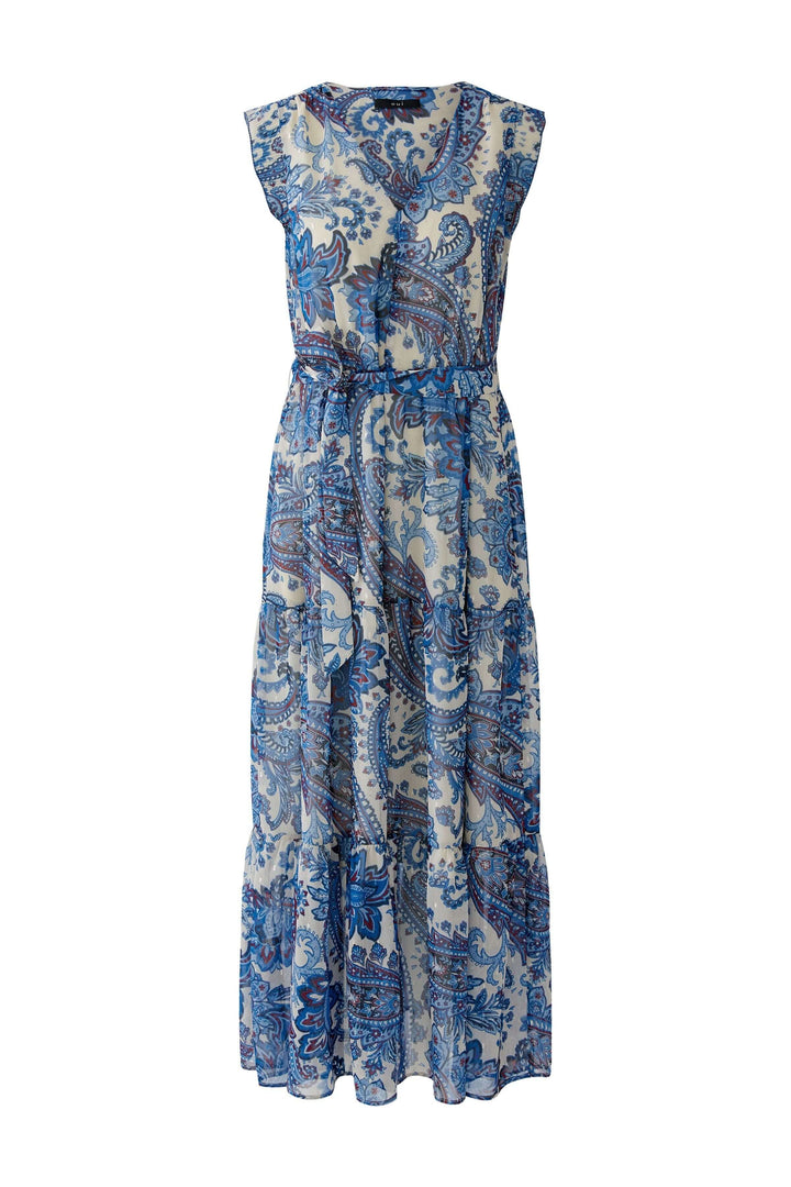 Robe longue à imprimé paisley, élégante avec ceinture à nouer et jupe à volants, sans manches, idéale pour les journées ensoleillées.