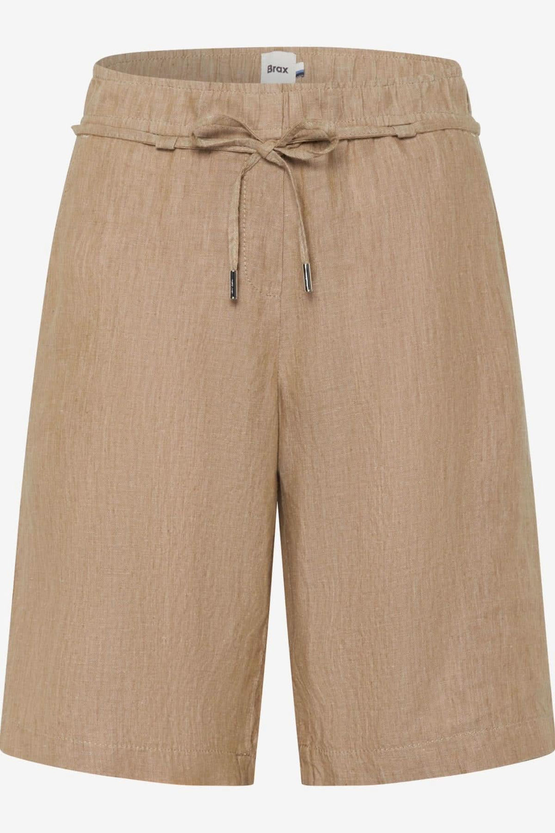 Short en lin MEL B beige pour femme, style décontracté avec ceinture à nouer et coupe Relaxed Fit.