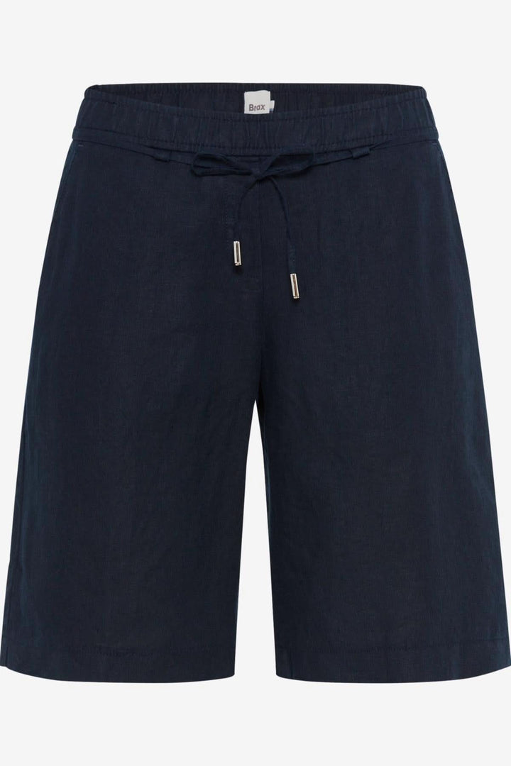 Short en lin MEL B pour femme, coupe Relaxed Fit, taille élastique et cordon de serrage, style décontracté moderne.