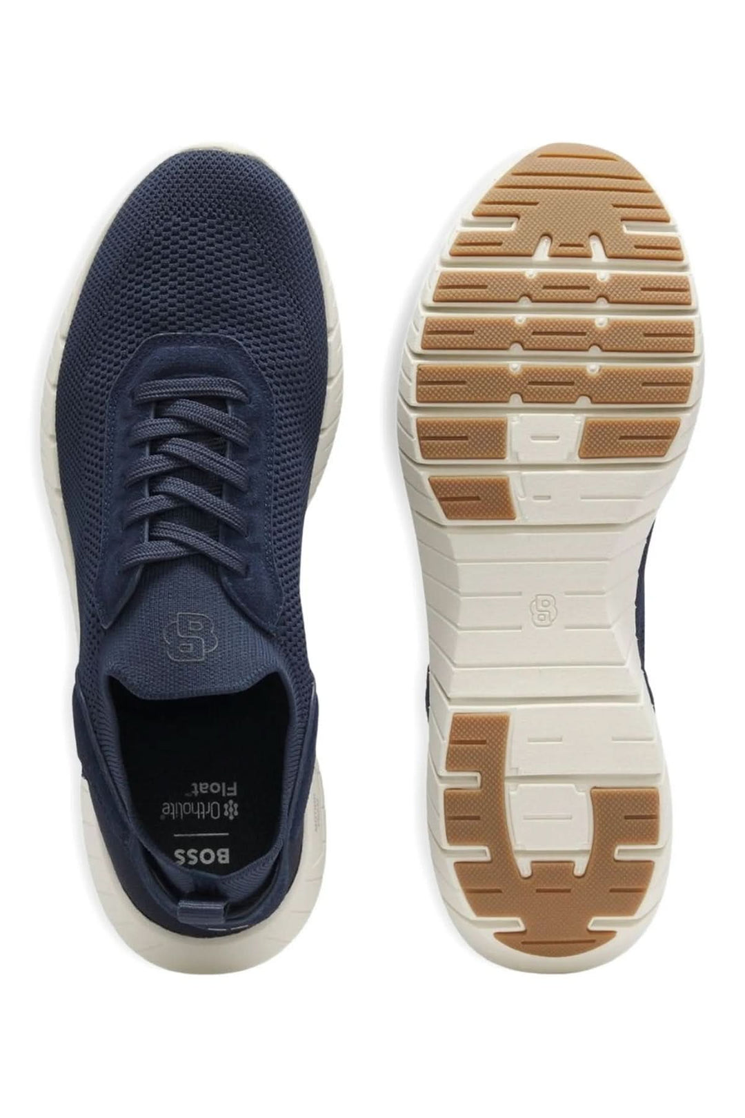 Sneaker BOSS_MOTION_slon_kns bleu avec semelle légère, maille respirante et fermeture à lacets, vue de dessus et semelle.