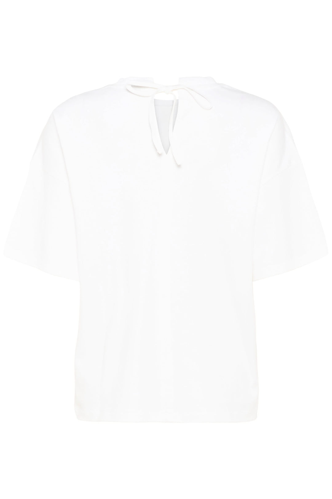 T-shirt Sophie fluide à nouer au dos blanc, en tissu léger avec encolure ronde et manches courtes, élégant et confortable.