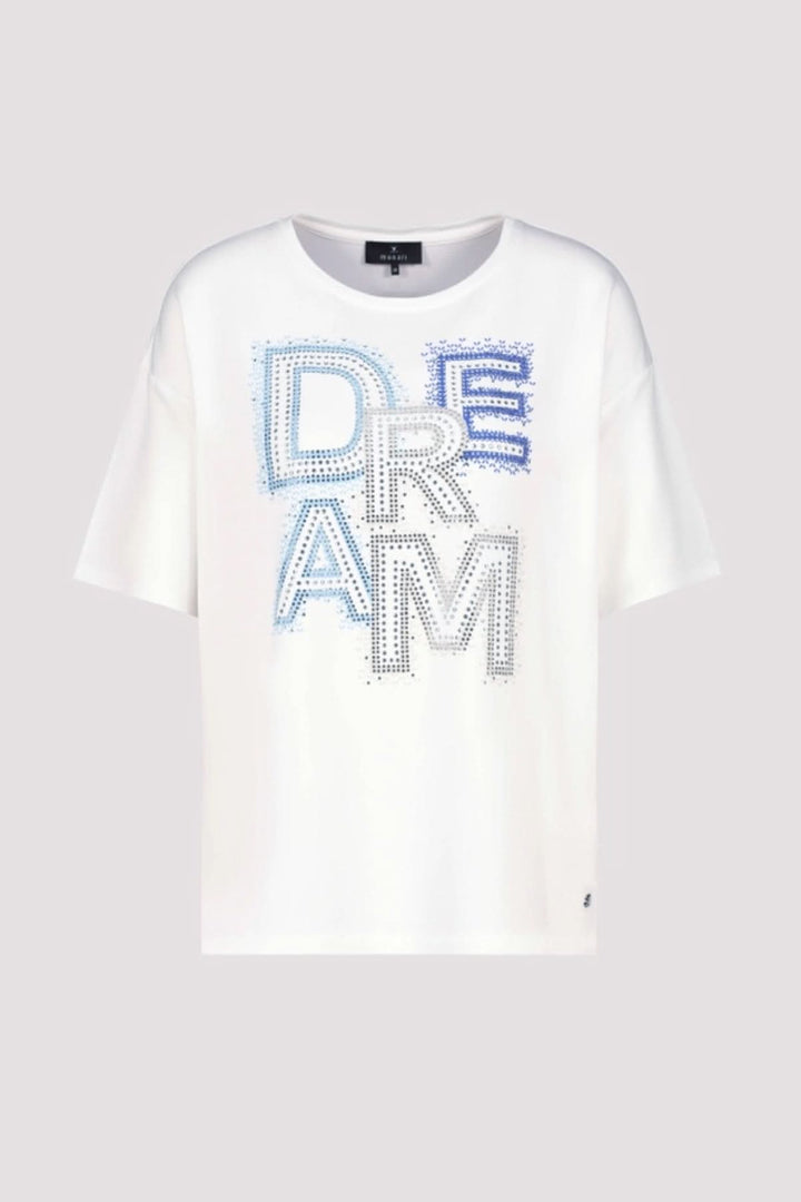 T-shirt blanc en viscose avec lettrage "Dream" en strass, coupe classique et col rond.