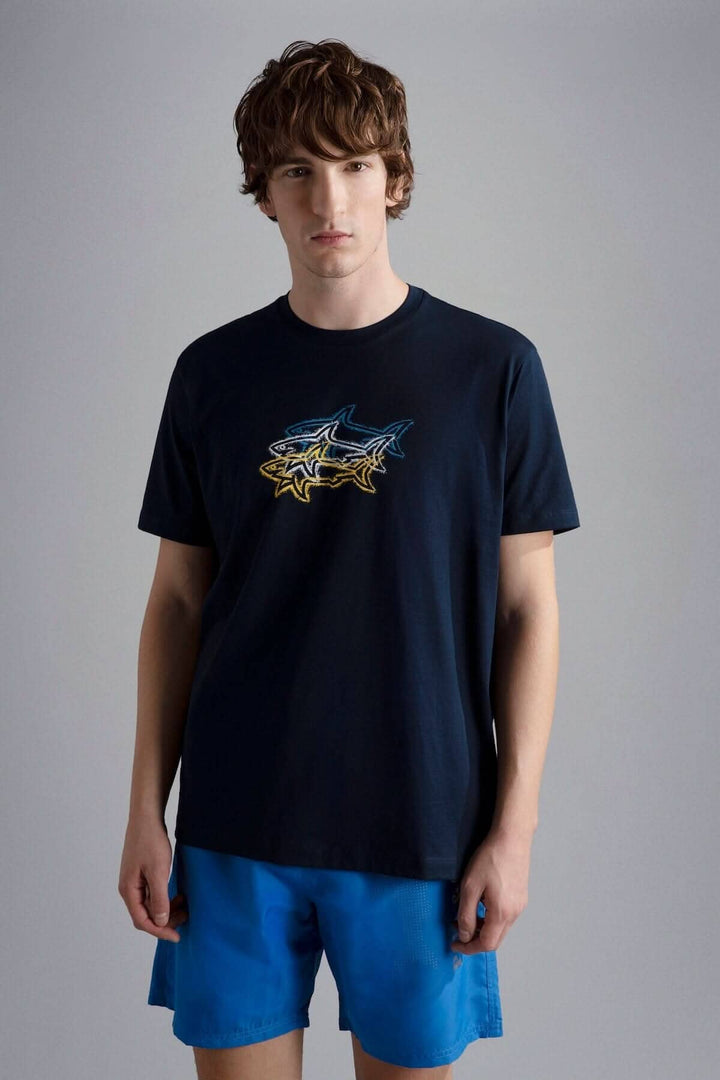 T-shirt Paul &amp; Shark avec imprimé 3 requins, en coton bio, parfait pour l&