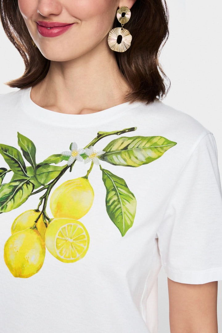 T-shirt imprimé citron avec coupe ample en coton bio, présentation de l&