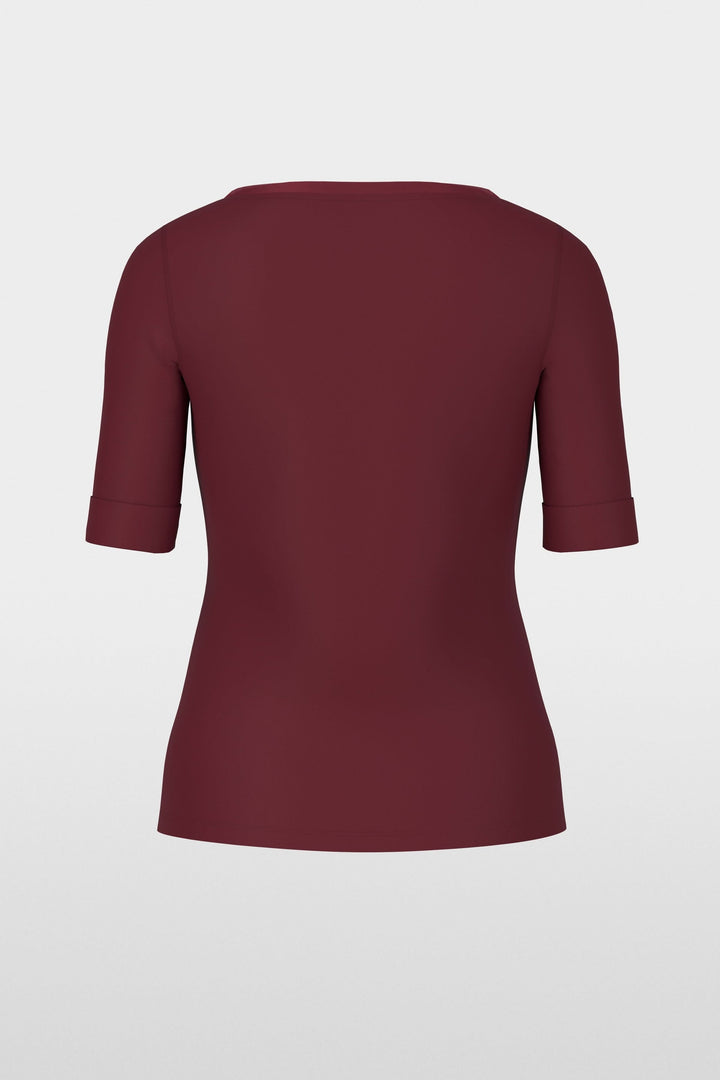 T-shirt manches courtes bordeaux vue arrière avec encolure ronde et manches retroussées.