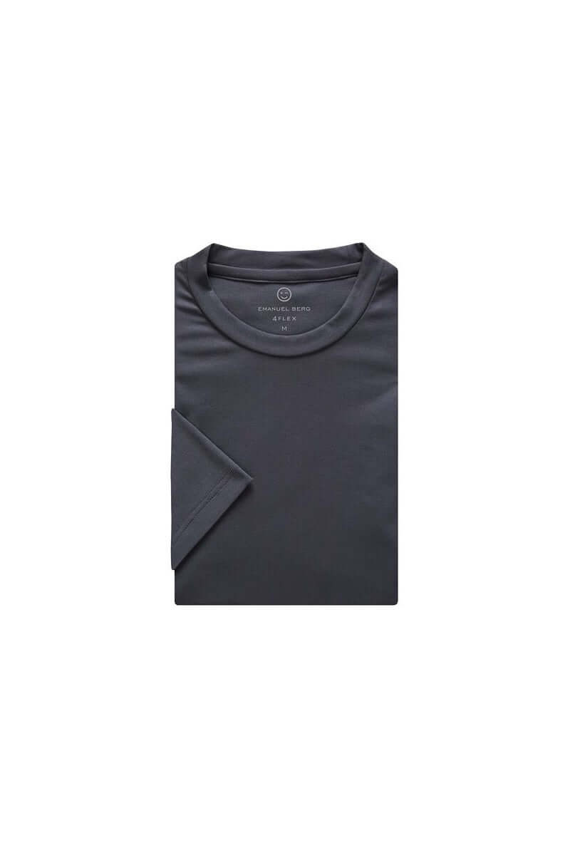 T-shirt moderne gris avec col rond et finition soignée, parfait pour un look élégant et confortable au quotidien.