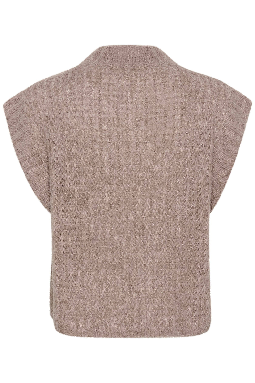 Derrière du tricot sans manches beige Landa, idéal pour superpositions et style décontracté.