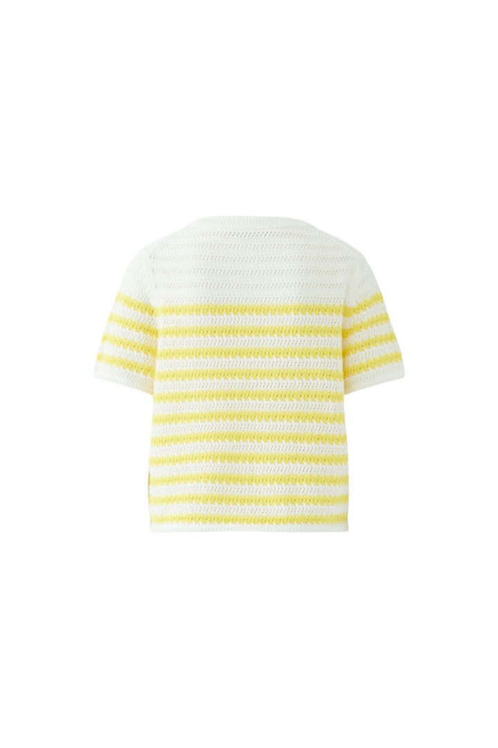 Tricot ajouré à rayures manches courtes avec motif structuré et détails distinctifs, coupe ajustée, manches courtes, encolure ronde.