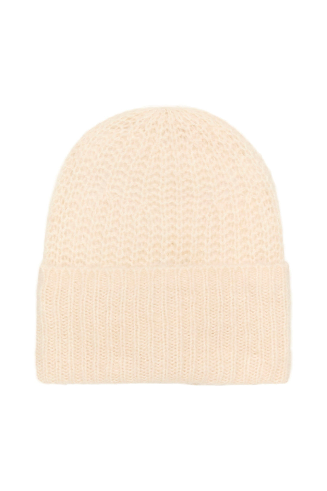 Tuque moelleuse Micha en tricot beige, à rebord côtelé, idéale pour les journées froides et les tenues décontractées.