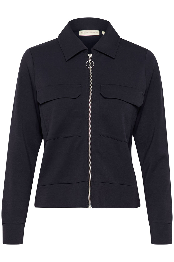 Veste Beca noire à manches longues, zipper avant et poches poitrine, style urbain et chic.