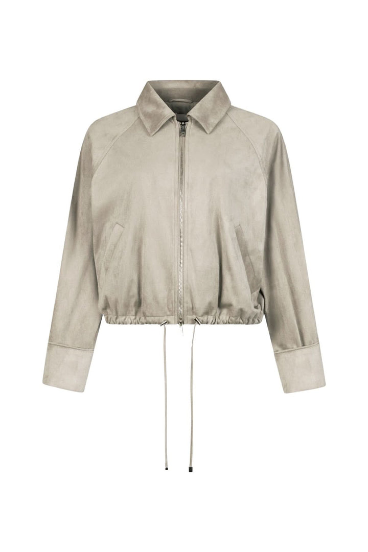 Veste courte zippée à col chemise avec matière douce et taille ajustable, idéale pour une silhouette moderne et confortable