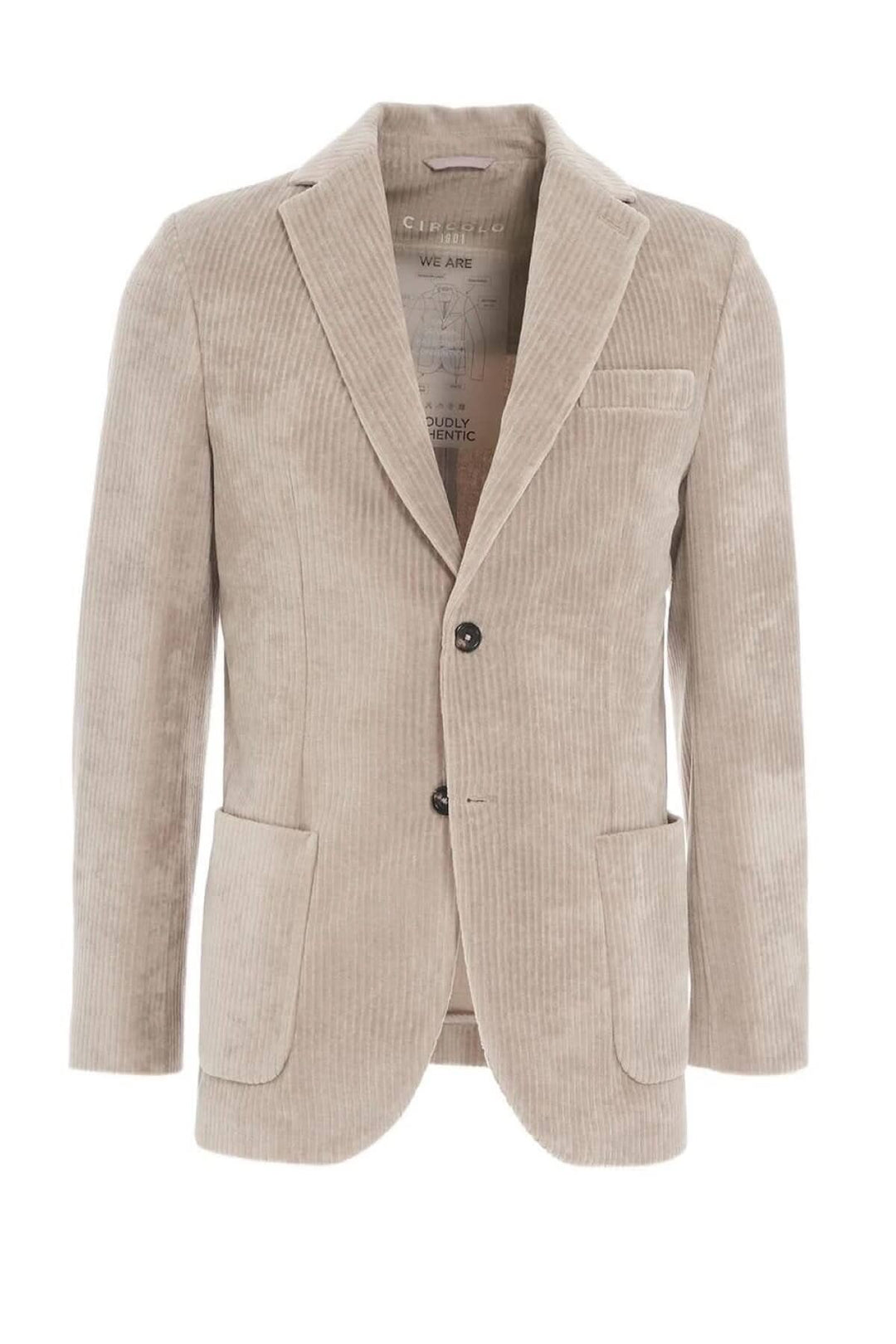 Veste en velours côtelé beige avec poches et boutons, élégante et intemporelle, modèle Circolo CN4040.