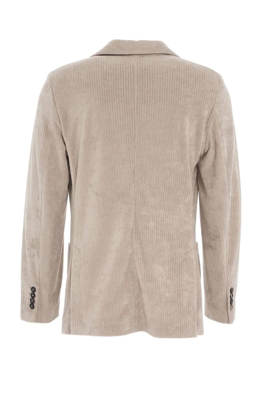 Veste en velours côtelé brun, vue arrière, avec poches et détails de boutons élégants.