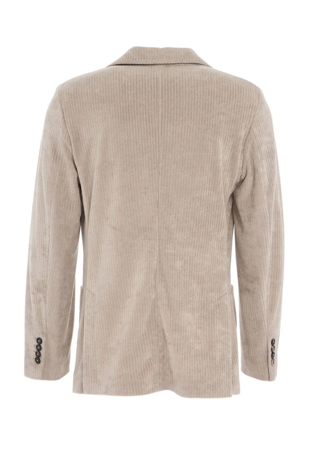 Veste en velours côtelé brun, vue arrière, avec poches et détails de boutons élégants.