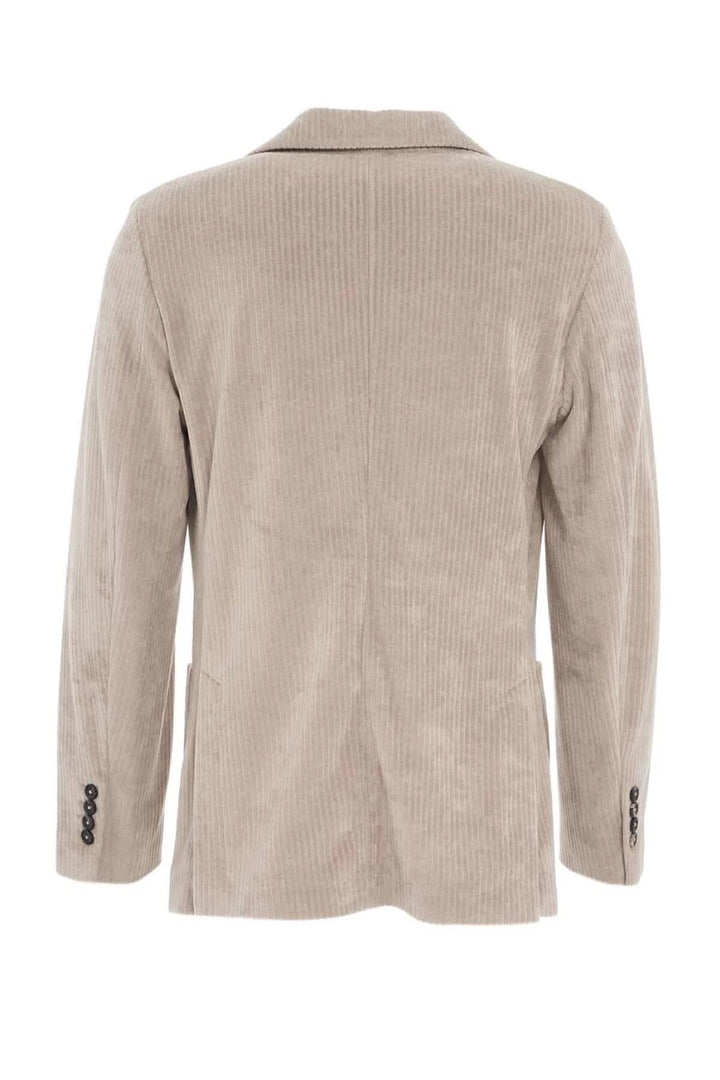 Veste en velours côtelé brun, vue arrière, avec poches et détails de boutons élégants.