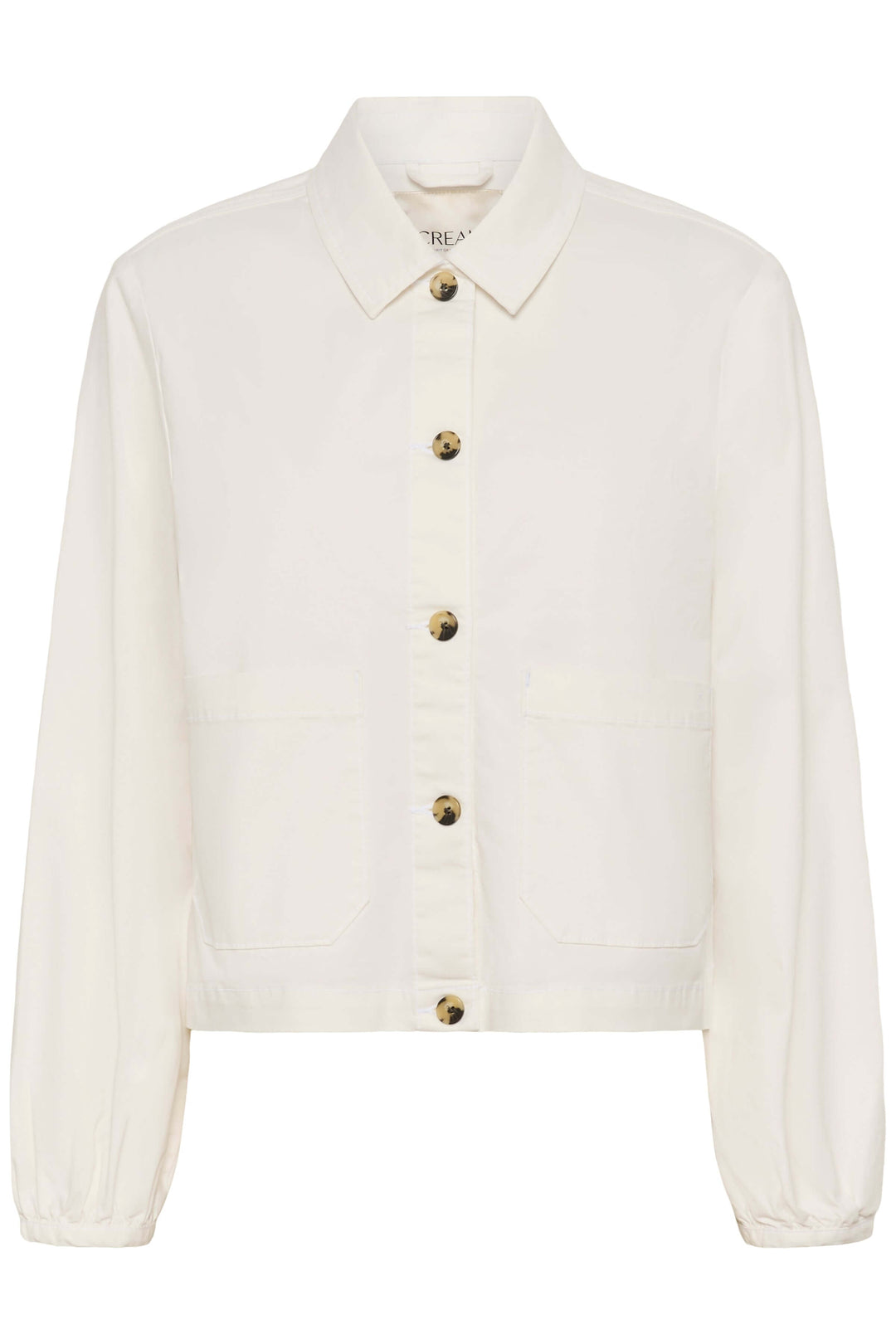 Veste légère rayée à boutons avec col chemise et grandes poches, coupe courte élégante pour un style moderne et intemporel.