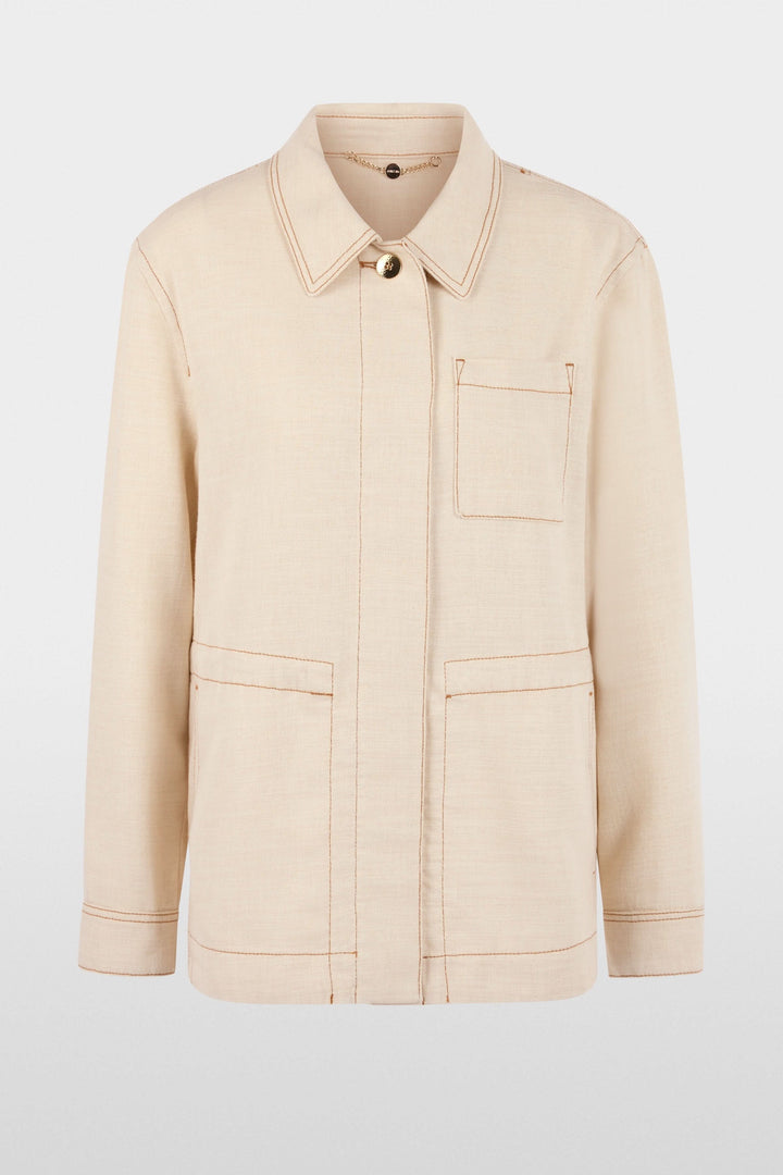Veste légère à taille ajustable beige avec col chemise structuré et fermeture boutonnée. Design épuré et détails utilitaires discrets.