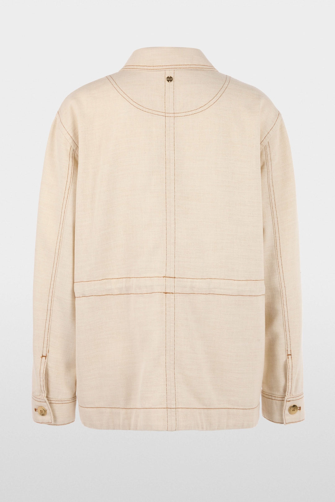 Veste légère à taille ajustable avec col structuré, design épuré et détails utilitaires, vue de dos sur fond blanc.