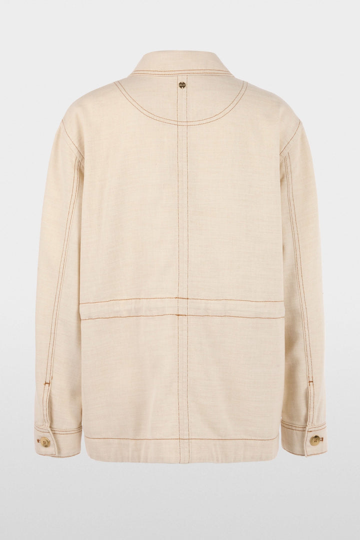 Veste légère à taille ajustable avec col structuré, design épuré et détails utilitaires, vue de dos sur fond blanc.