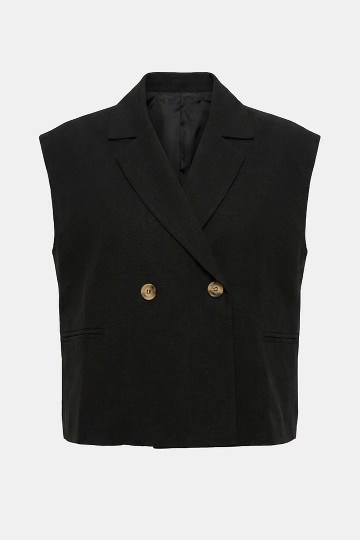 Veste tailleur Loric sans manches avec coupe droite et fermeture croisée à boutons pour une allure élégante et moderne.