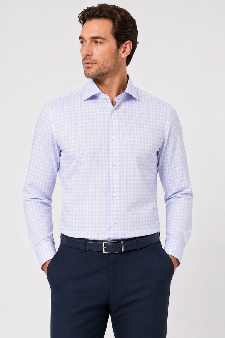 Dress shirt with a refined check pattern