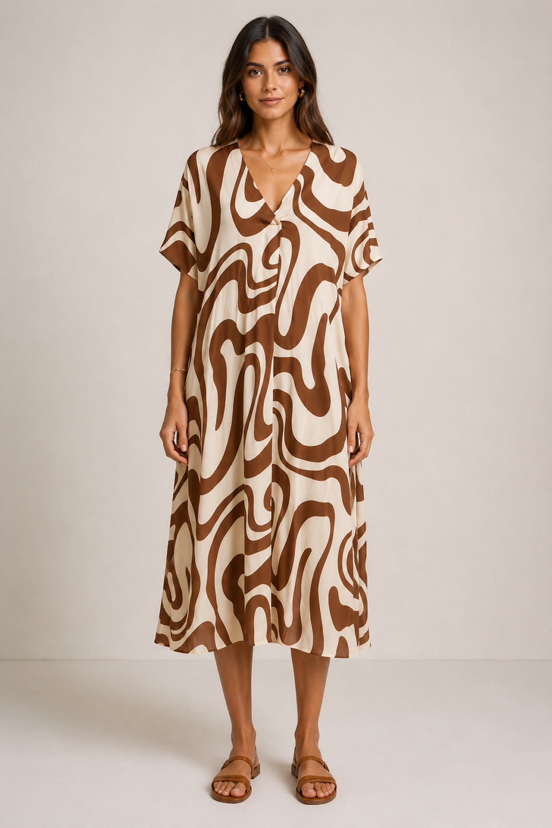 Robe midi fluide à motif abstrait