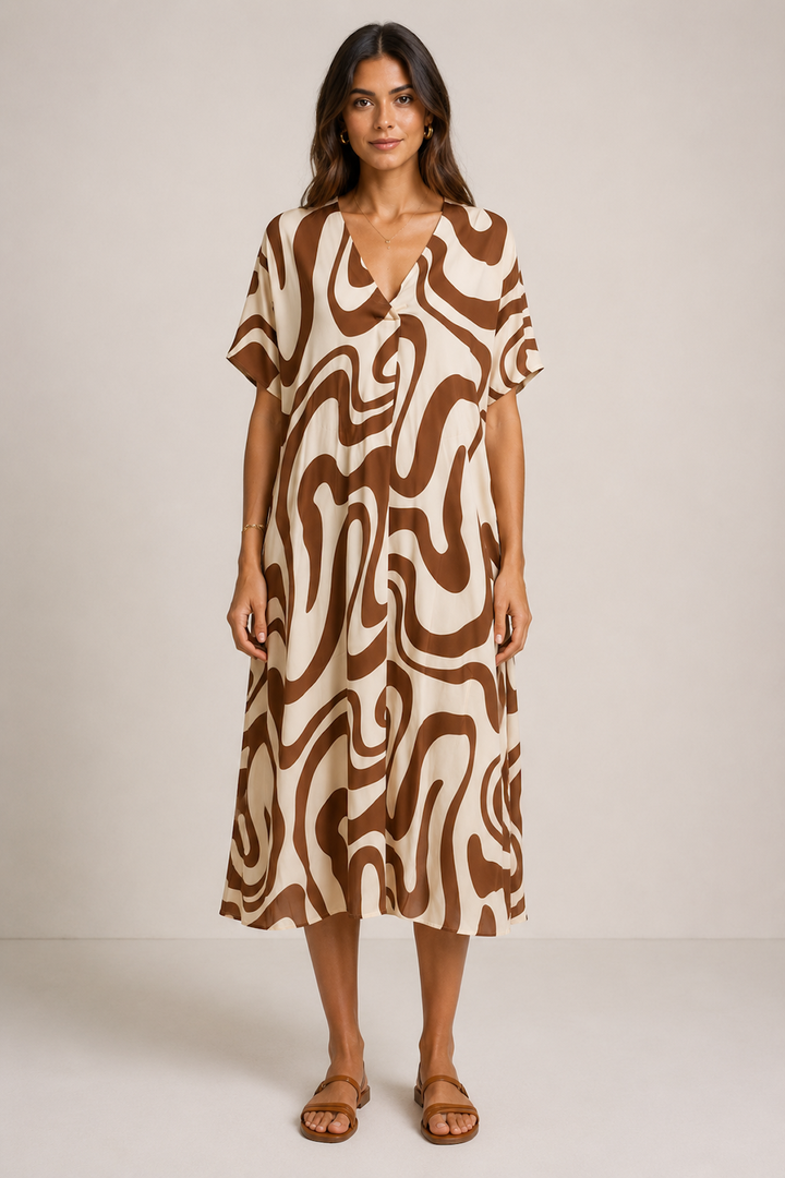 Robe midi fluide à motif abstrait